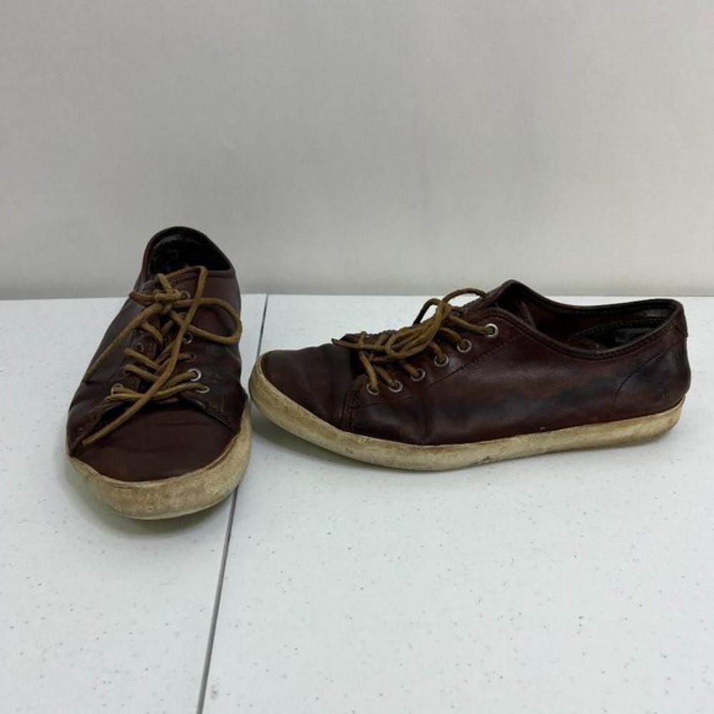 Frye 11 Chambers Low Sneakers Brown Leather White Lace Up Mens Casual‎
